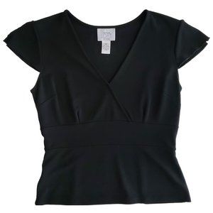 Ann Taylor Loft V-neck Empire Waist Split Cap Sleeve Top | EUC | XSP | Black